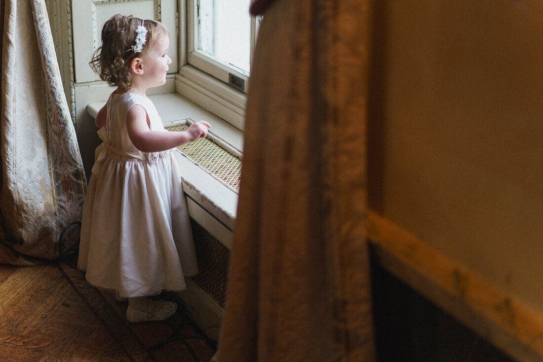 a flower girl distracted