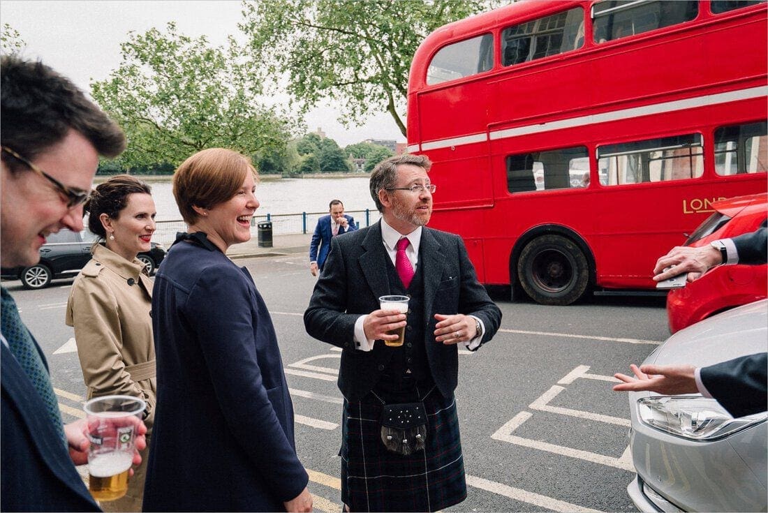 friends waiting at the pub before the wedding