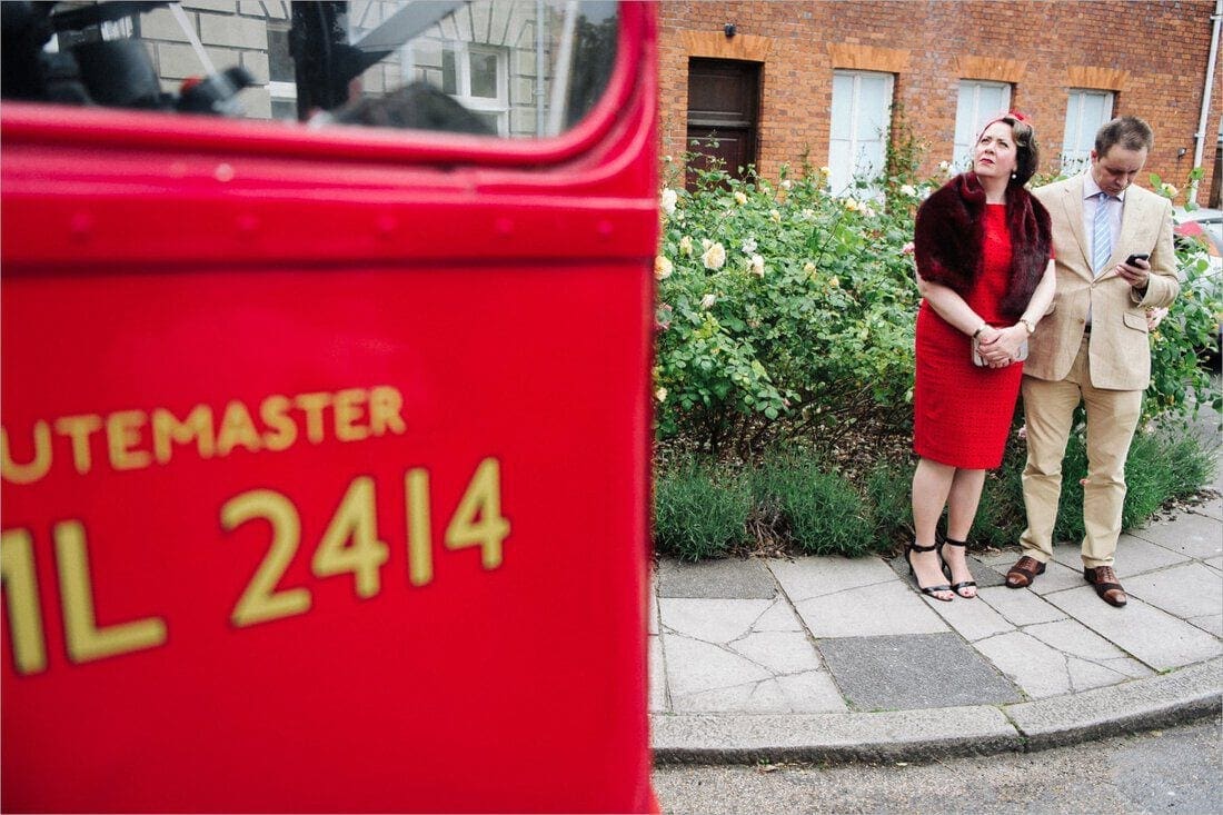 waiting with the route master bus