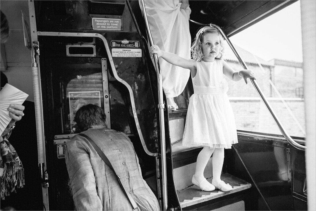 the flower girl departs the bus
