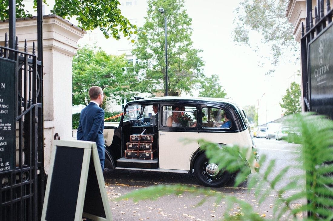 arriving at Clifton Nurseries an Alternative London Wedding Venue