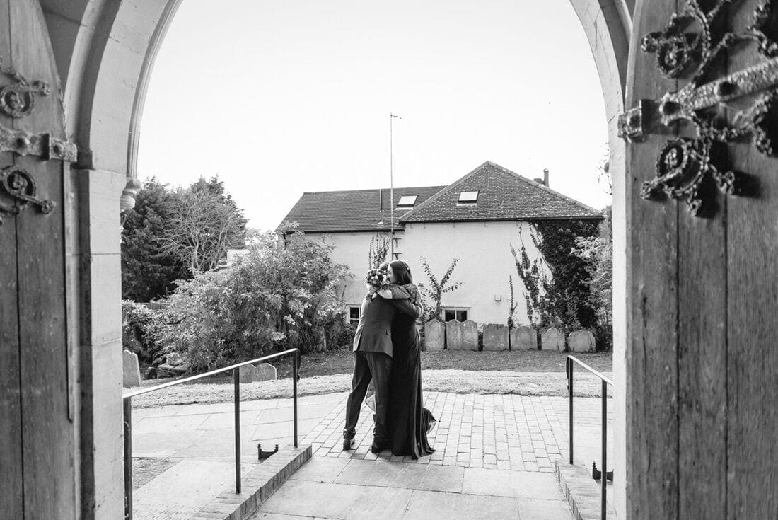 a first hug as husband and wife