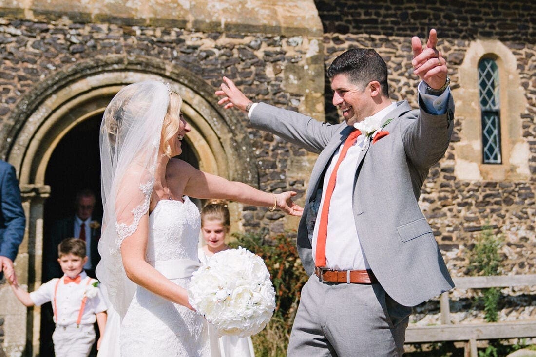 the bride and groom celebrate