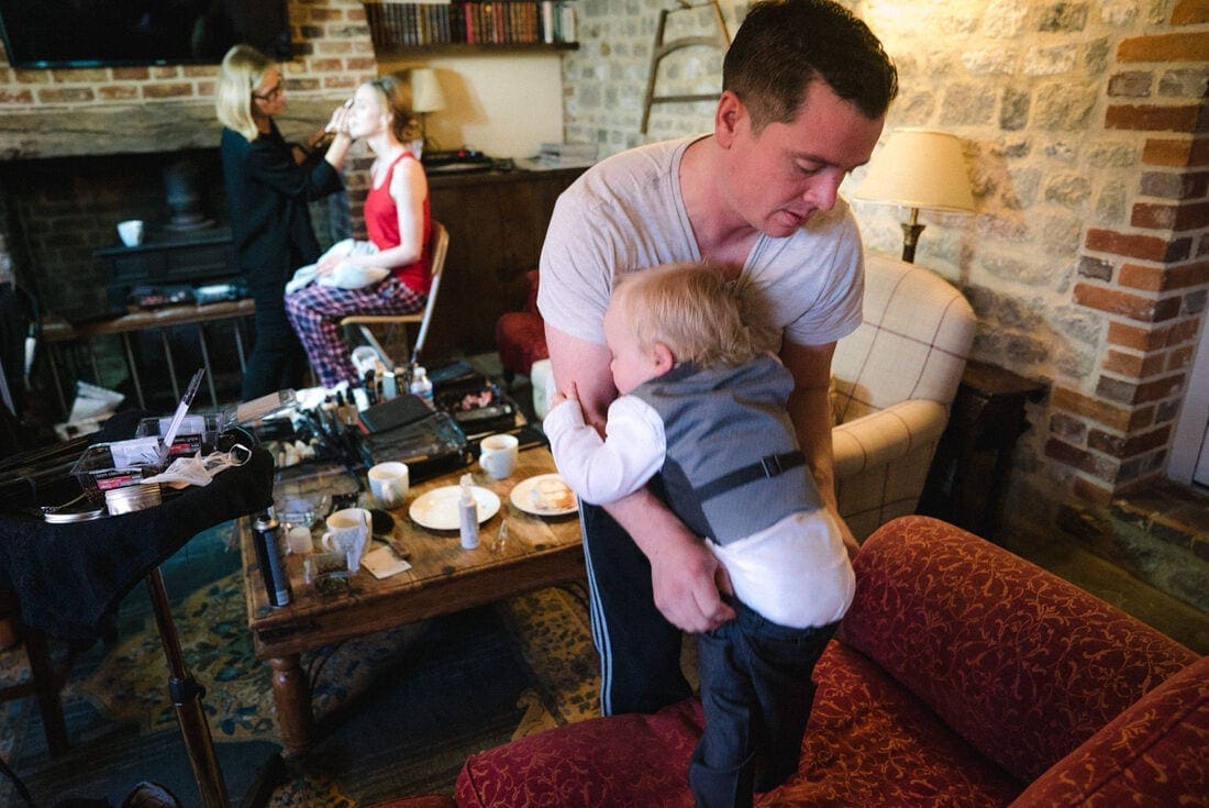 bride and nephew get ready for the wedding