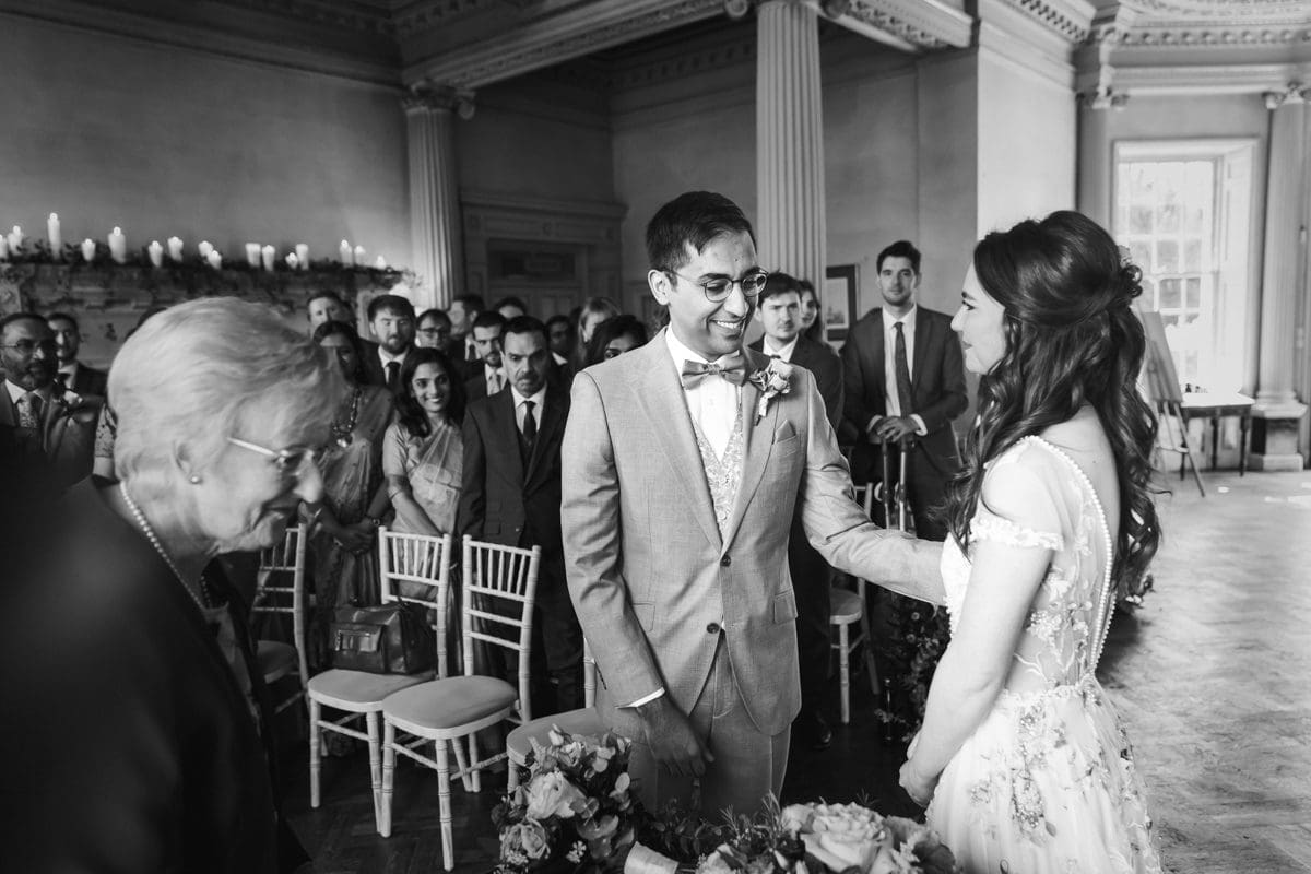 bride and groom first look