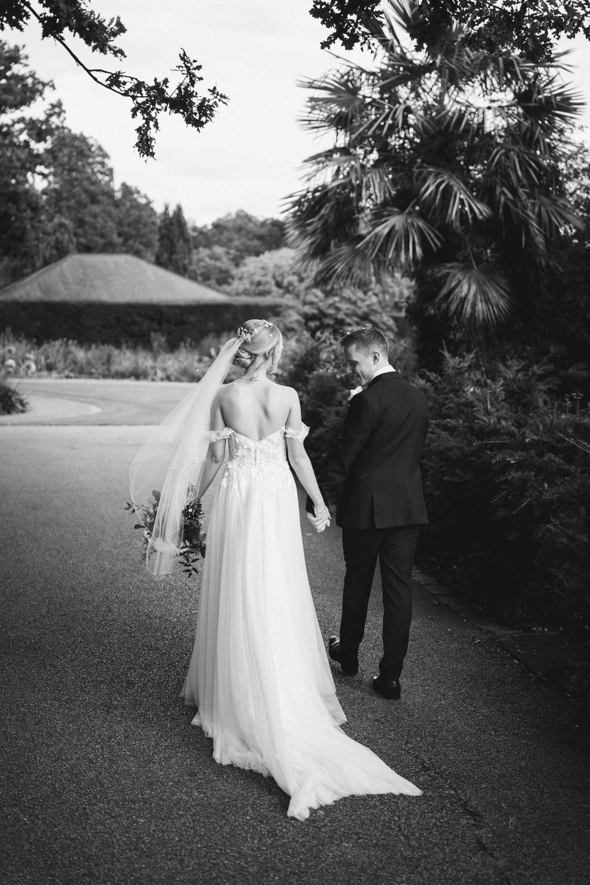 a romantic moment between bride and groom
